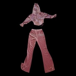 ROMWE Women's Pink Velvet Track Suit